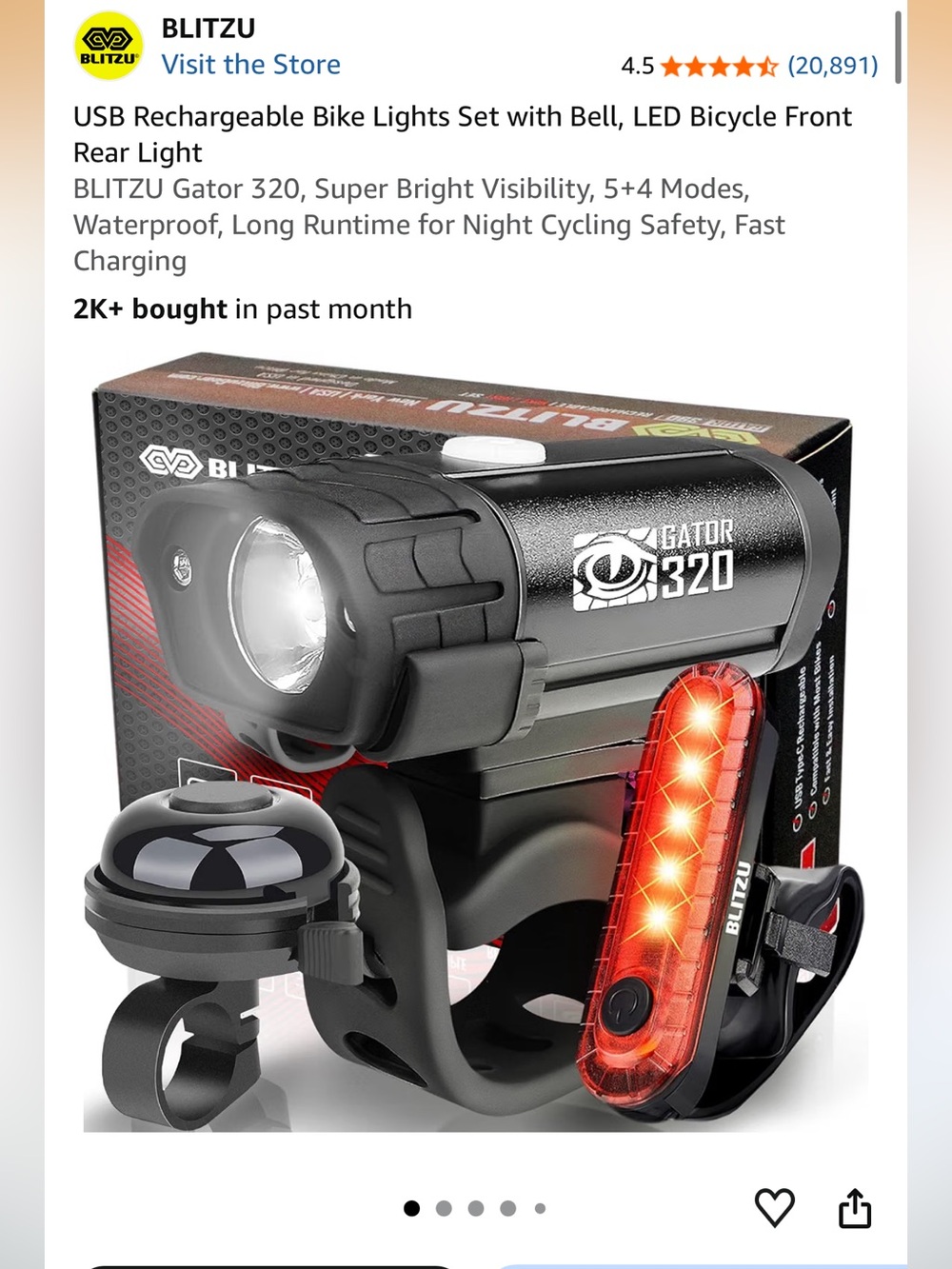 Gator 320 USB Rechargeable Bike Light Set - Black & Red